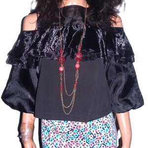 Twist & Turn Black Cold Shoulder Blouse One Size